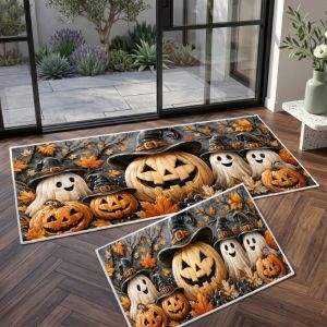 VIKAMA 1/2pcs Halloween Kitchen Floor Mat Non-slip Dirt-resistant Hallway Carpet Entrance Door Mat Home Decoration