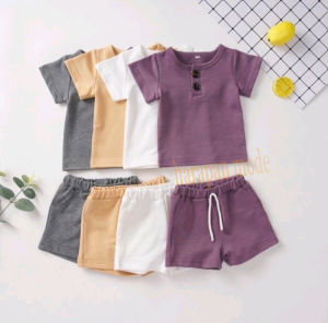 Setelan Kaos Anak Premium Babyterry: Motif Polos & Kancing Di Dada