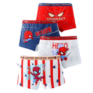 4-Piece Boys Cotton Underwear Cool Spiderman Cartoon Print Children Boys Boxers Comfortable and Breathable Kids Boxer Shorts
