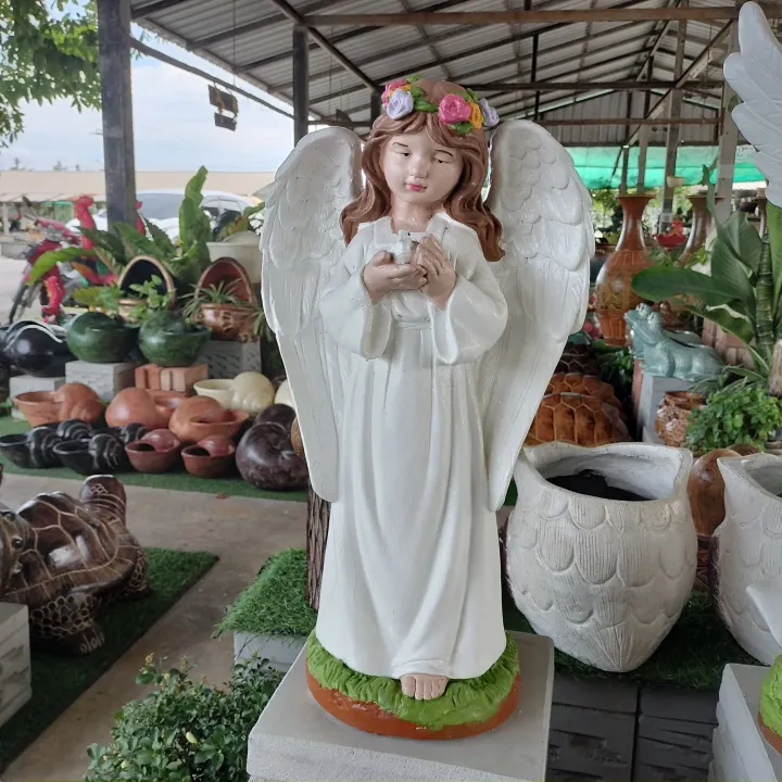 ตุ๊กตาปูนปั้นนางฟ้าอุ้มนกสำหรับจัดสวน