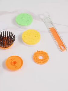 Sikat pot serbaguna 4-in-1 handed dengan 3 ujung pengganti untuk dapur stovetop degreasing dan dekontaminasi pembersih