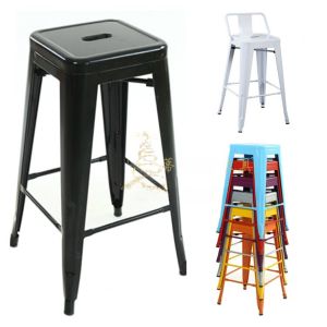 Durable Stackable Square Bar Stool Comfortable Footrest Bar Chair Classic Black Silver Bar Counter Stool Entertainment Furniture