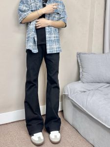 American Casual Cleanfit Micro Flared Elastic Loose Black Jeans Mens Floor-Length Pants Cotton Stretch Denim Youth All Seasons