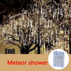 LED Meteor Shower String Lights AA Battery Powered Christmas Street Light Decor House Eave Indoor Wedding Scene Party Garden