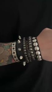 3Pcs/Set Hip Hop Spike Rivets PU Leather Bracelet for Men 2026 New Trend Goth Wristband Bangle Grunge Jewelry Steampunk