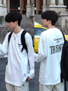 American Street Plus Size Pure Cotton Long Sleeves T-Shirt Mens Autumn Ins Trendy Niche Loose Casual Bottoming Shirt Top Clothes