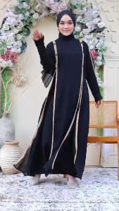 Aura Abaya Hitam Turkey Irish Gamis Syari Muslimah Jetblack Hitam Kombinasi Chiffon
