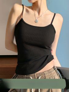 Miiow | American Style Strap Vest Women Inner Wear Sleeveless Thin Strap Cover Side Breast Black Elastic Slimming Top Cat Person