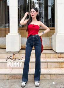 (พร้อมส่ง) PN69 กางเกงยีนส์ขาม้าน้อย เอวสูง ผ้ายืด เป้ายาว 12 นิ้วความยาวกางเกง 39 นิ้วสาวอวบมีไซด์