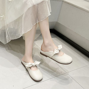 IELGY baotou slippers womens outerwear French style gentle bow slip-on half-support single shoes