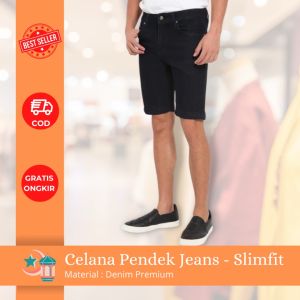 Celana Pendek Jeans Pria Slimfit Distro Hitam Black