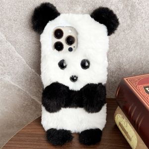 for Samsung S24 S23 S22 S21 S20 S10 S9 Plus Ultra FE Furry Phone Case Super Cute Plush Panda Sweet Cartoon Stuffed Toy Soft Hairy Fluffy Fur Case