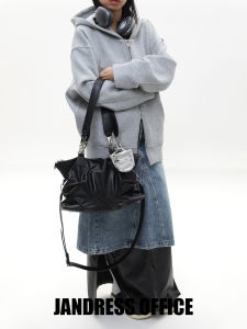 JANDRESS | Advanced Black Crumpled Street Style Tote Bag Large Capacity Commuter Shoulder Crossbody