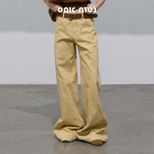 OAKMOO | Quần Jeans Tay Rộng Thẳng Thiết Kế Nổi Bằng Vải Cotton