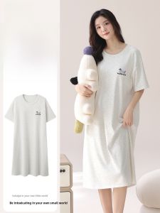 MiiOW | Cat Woman Summer Sleep Dress Womens Short Sleeve Mid-Length Cartoon Dress Sleepwear Can Be Worn Outside Pure Cotton Casual Home Clothes