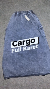 Rok Jeans Cargo Pinggang Karet Rok Payung Jumbo Wanita Rok Jeans Wanita Dewasa