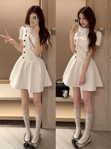 PEIZIXUAN | Stylish Campus Dots Mini Dress with Waist Cinching Function