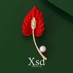 Red Lotus Flower Brooch Pin High End Womens Elegant Luxury Suit Coat Pin Fashionable Versatile Trendy Accessory