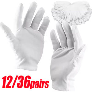 12/36คู่ ถุงมือผ้าฝ้ายสีขาว / ถุงมือแรงงาน / ถุงมือยางยืดสำหรับงานสวน ทำความสะอาด ตรวจสอบ / อุปกรณ์ป้องกันมือ