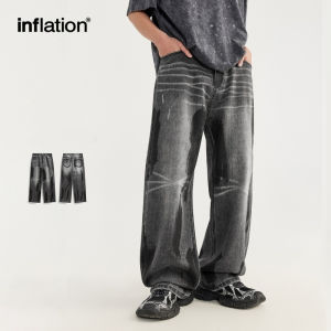 INFLATION brand 2024 Spring/Summer New Product Mens Youth Hip Hop Color Wiped Wide Leg Jeans Trendy Street Loose Straight leg Jeans