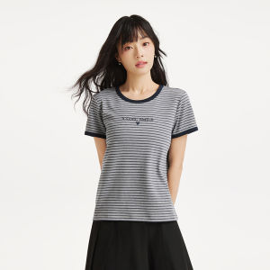 Hotwind | Womens Striped French Terry Short Sleeve T-Shirt