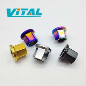 2pcs Vitaltitanium Titanium Nuts M14x1.0 Wheel Nut BMX Hubs Flange Hex Nut Titanium Alloy nut for Bicycle Motorcycle Car titanium flange nut Ti nut 2pieces price high quality titanium nuts export to EU and US countries