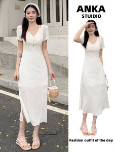 plus Size French Style Embroidered Hollow out Womens Dress Slimming Waist Design Summer Long Skirt High Waist A-Line Dress