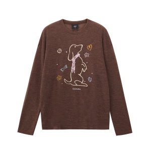 PCLP Colorful Pencil Dog Long Sleeve Cover up Loose Fit round Neck Womens T-Shirt Breathable Fashionable Autumn Top