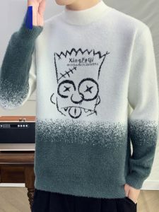 ROMON | Lomond Mens Half High Collar Sweater Autumn Winter New Style Trendy Loose Casual Print Thickened Knitted Wear For Youth