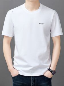 ROMON | Lormen Mens Short Sleeve T-Shirt Pure Cotton Casual Round Neck Summer New Style Ice Silk Top Youth Fashion Loose Fit Modern Wind