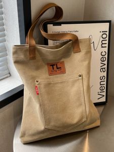 Fashionable Large Capacity Canvas Tote Bag Commuter Shoulder Handbag Student Class Single Shoulder Handbag Soft Polyester Lining