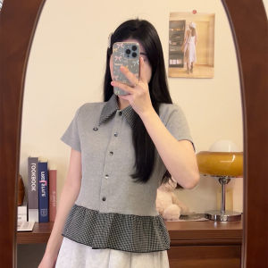 Áo Sơ Mi Nữ Cổ Polo Tay Ngắn Ôm Vừa Vặn Mùa Hè Mới Thiết Kế Ô Kẻ Caro Ngắn Thon Gọn Chất Liệu Cotton