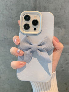 Light Blue Snow Mountain Pattern Butterfly Knot iPhone17 pro Max 15 pro 13 Mini Protective Case Apple Phone Cover for Women