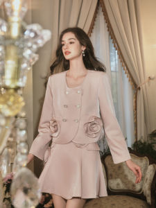 Designer Short Champagne Rose Gold Plated 3D Suit Jacket And Shorts Set Fashionable Polyester And Viscose Fiber Button up Womens Outfit