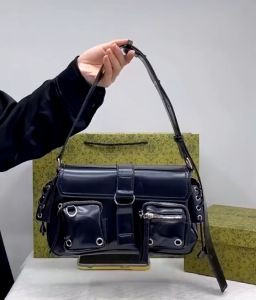 Black Leather Sling Bag For Women Hot Girl Trendy Motorcycle Bag Versatile Crossbody Bag