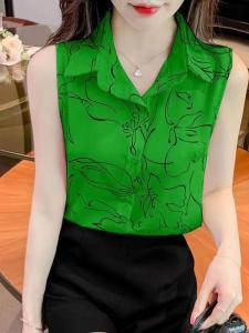 Floral Print Loose Fit Sleeveless Womens Chiffon Shirt Summer New Design Style Versatile Slimming Korean Version Thin Polyester