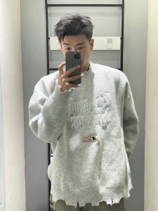 เสื้อสเวตเตอร์ถักสไตล์อเมริกันย้อนยุคสำหรับผู้ชายและผู้หญิงในฤดูใบไม้ร่วงและฤดูหนาว ทรงหลวม นุ่ม สวมใส่สบาย เสื้อสเวตเตอร์ถักแบบลำลอง