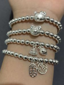 Strawberry Bear Pure Silver Bracelet Fresh Design Simple Fashion Jewelry Silver Beads Bracelet for Women in Stock Now
