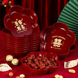 Bát Đựng Trái Cây Cưới Màu Đỏ Bằng Nhựa Bát Đựng Hạt Khô Bát Trà Trang Trí Phòng Khách Vật Dụng Cưới Bát Đựng Trái Cây Đơn Giản