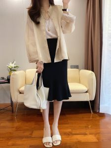 Elegant Silk Open Cardigan Womens Thin Short Outerwear Floral Embroidery Ogees New Chinese Style Summer Season round Neck Long Sleeve