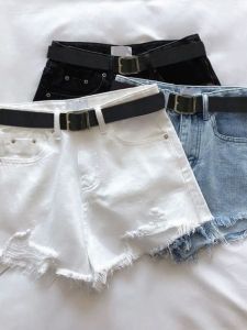 Solid Color Casual Fringed Denim Shorts Street Style Pure Color Jeans Shorts for Women Summer Season Natural Waist Shorts