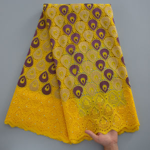 High Quality African Green Cotton Lace Fabric Swiss Voile with Rhinestones & Water Drop Embroidery for Nigerian Party Dresses