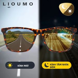 LIOUMO Vuông Kính Mát Photochromic Phân Cực Nam Nữ Ngày Đêm An Toàn Lái Xe Kính Vàng Ống Kính Zonnebril
