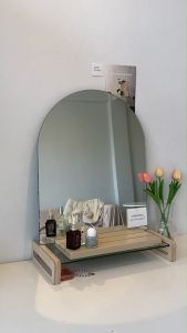 Back in stock!! กระจกทรงโค้ง ไร้ขอบ ตั้งโต๊ะ พร้อมฐานไม้ Frameless mirror minimal 🤍premium quality