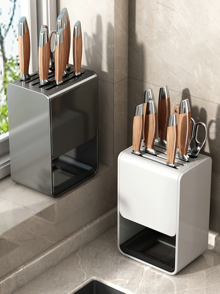 AIYU Gun gray light luxury kitchen knife rack storage rack countertop vegetable knife rack integrated wall-mounted household knife storage rack knife holder