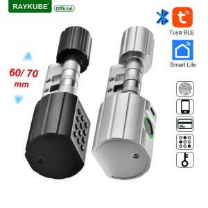 RAYKUBE L12 Tuya BLE Fingerprint Cylinder Digital Door Lock With 60/70 mm Adjustable Cylinder length Password/Key/Tuya APP Unlok