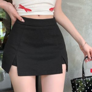 GUZILIAN | American Stylish Design High Waist A-Line Skirt Pants Womens Mini Split Prevent Exposure Slimming Bodycon Short Skirts