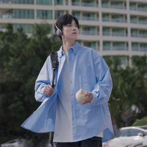 Blue Long Sleeve Shirt Jacket Mens 2025 New Spring Summer Japanese Style Boyfriend Shirt Versatile Workwear Style Top
