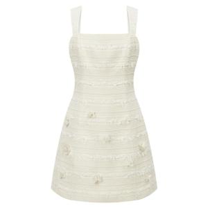 TAMMY TANGS | Sugar Power Celebrity Same Style Bouclé Weave Mini Dress Womens Waist Cinching Strapless Gown City Commute Workwear