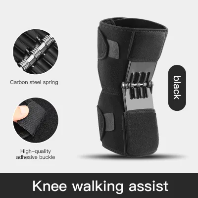 Adjustable Power Knee Support Brace with Four Fixing Straps Spring Loaded Knee Booster for Elderly Mountaineering Heavy Lifti